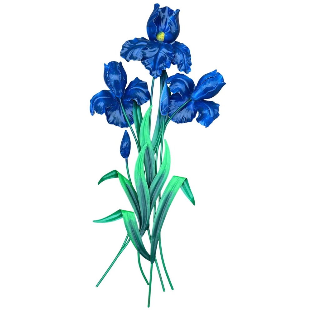 WMG 2005 Blue Iris Metal Wall Hang Art Sculpture Floral Decor Bouquet Garden 29"